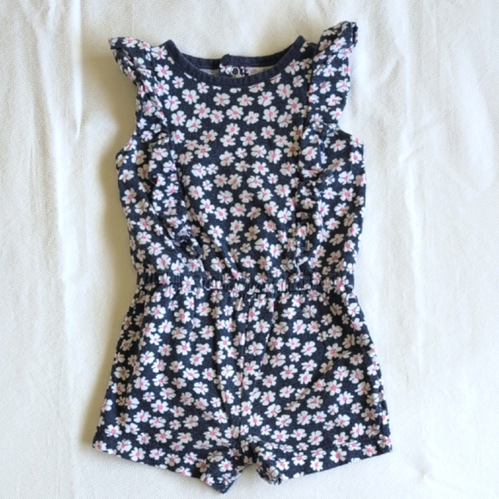 carter's navy blue floral ruffle cotton summer romper 12 months baby girl